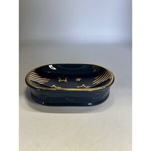 Vintage Springmaid Cosmos Soap Dish Navy & Gold Celestial Ceramic Whimsigoth